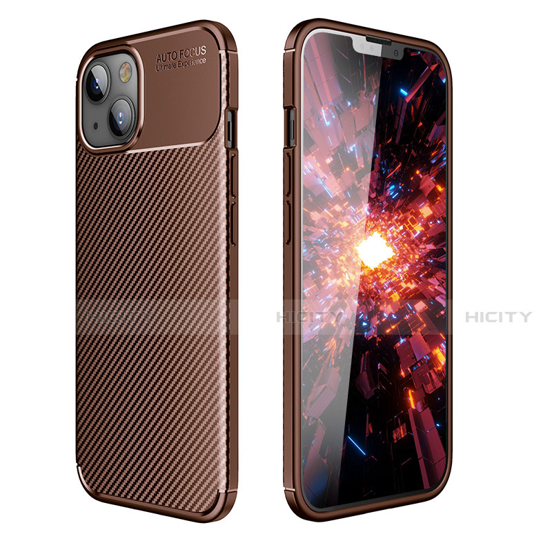 Coque Silicone Housse Etui Gel Serge pour Apple iPhone 13 Marron Plus