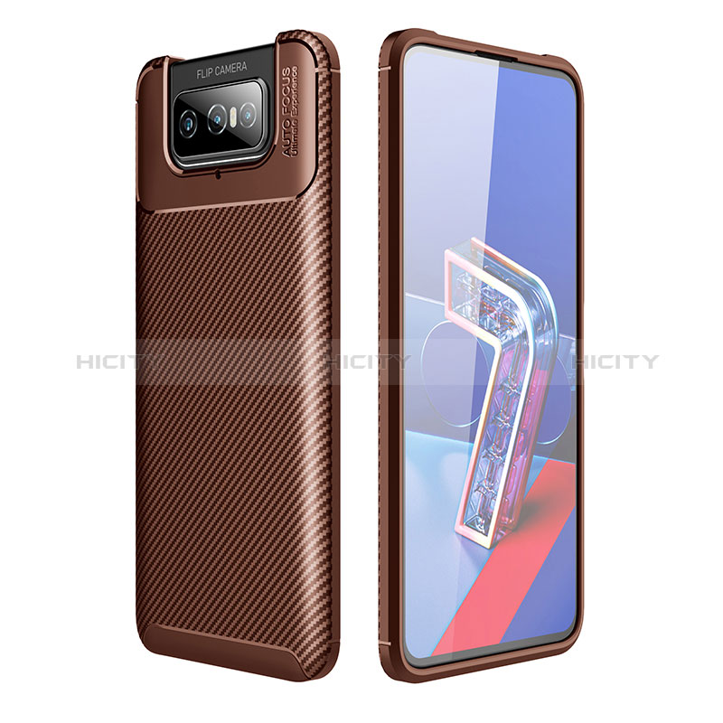 Coque Silicone Housse Etui Gel Serge pour Asus ZenFone 8 Flip ZS672KS Marron Plus