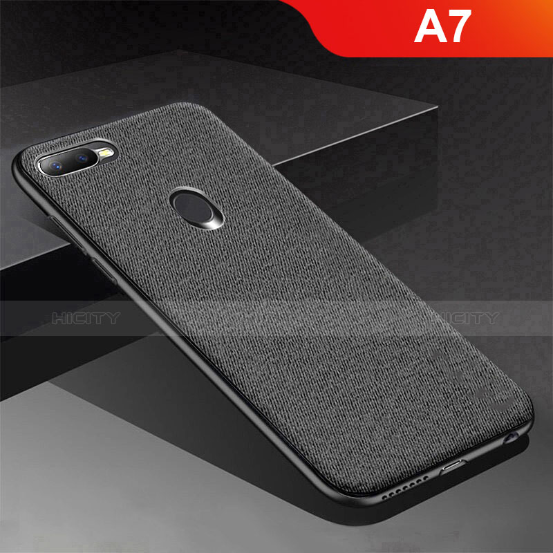 Coque Silicone Housse Etui Gel Serge pour Oppo A7 Noir Plus