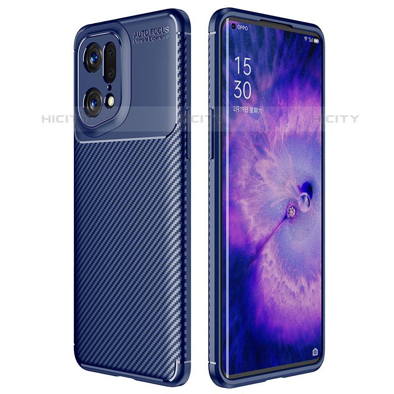 Coque Silicone Housse Etui Gel Serge pour Oppo Find X5 Pro 5G Bleu Plus