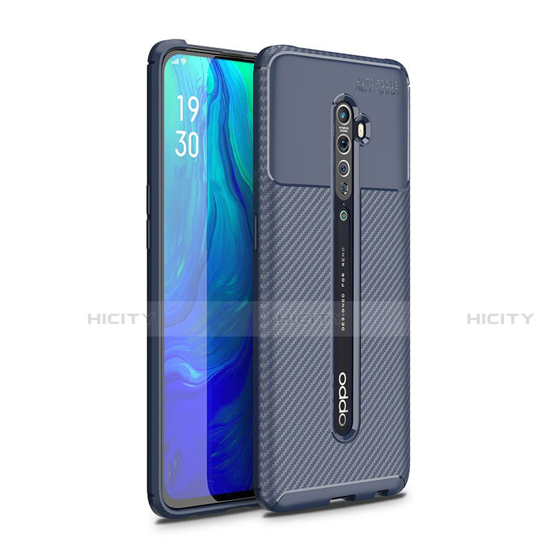 Coque Silicone Housse Etui Gel Serge pour Oppo Reno2 Bleu Plus