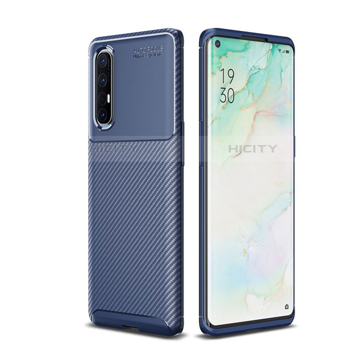 Coque Silicone Housse Etui Gel Serge pour Oppo Reno3 Pro Bleu Plus