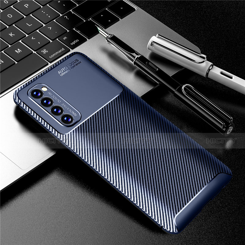 Coque Silicone Housse Etui Gel Serge pour Oppo Reno4 Pro 4G Bleu Plus