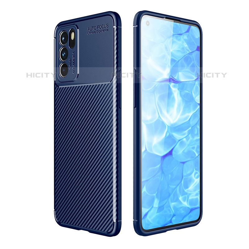 Coque Silicone Housse Etui Gel Serge pour Oppo Reno6 5G Bleu Plus