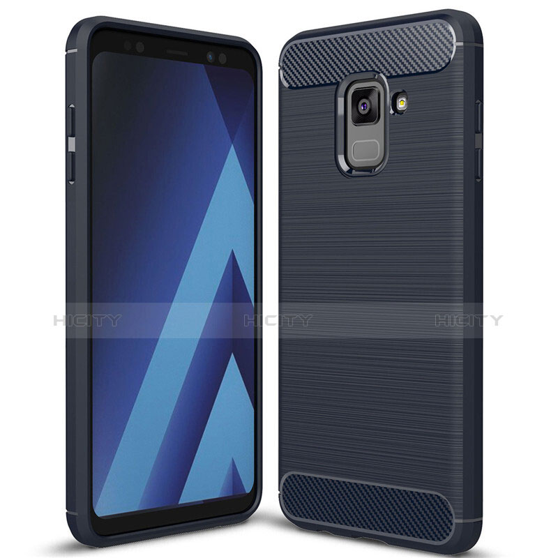 Coque Silicone Housse Etui Gel Serge pour Samsung Galaxy A8+ A8 Plus (2018) Duos A730F Bleu Plus