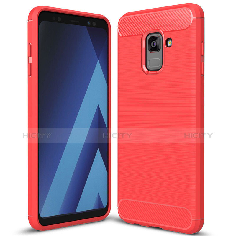 Coque Silicone Housse Etui Gel Serge pour Samsung Galaxy A8+ A8 Plus (2018) Duos A730F Rouge Plus