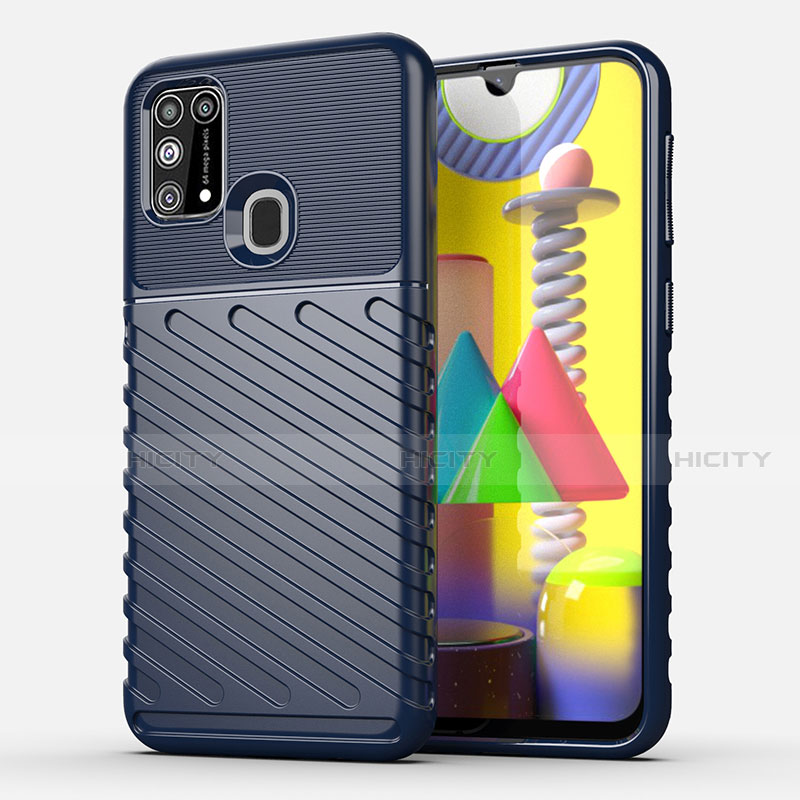 Coque Silicone Housse Etui Gel Serge pour Samsung Galaxy M21s Bleu Plus