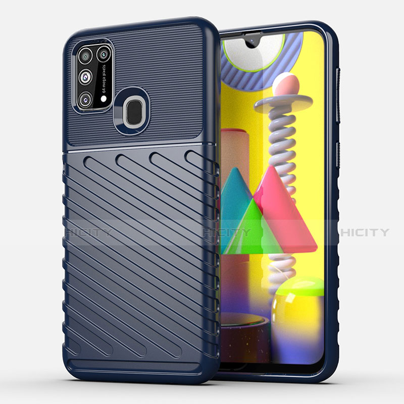 Coque Silicone Housse Etui Gel Serge pour Samsung Galaxy M31 Prime Edition Bleu Plus