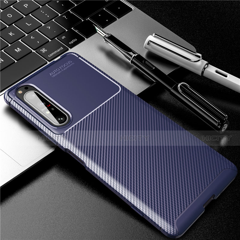 Coque Silicone Housse Etui Gel Serge pour Sony Xperia 1 II Bleu Plus