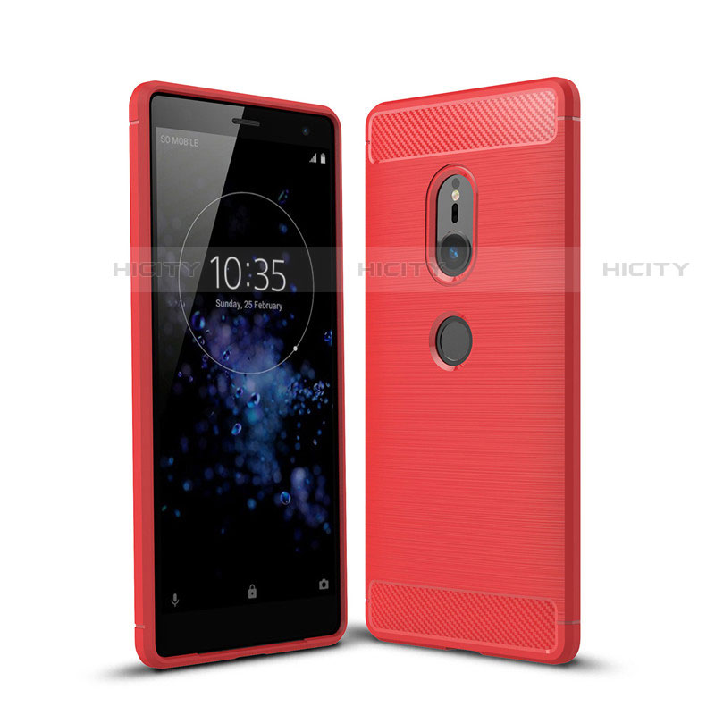 Coque Silicone Housse Etui Gel Serge pour Sony Xperia XZ2 Rouge Plus