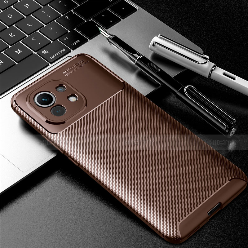 Coque Silicone Housse Etui Gel Serge pour Xiaomi Mi 11 Lite 5G NE Marron Plus