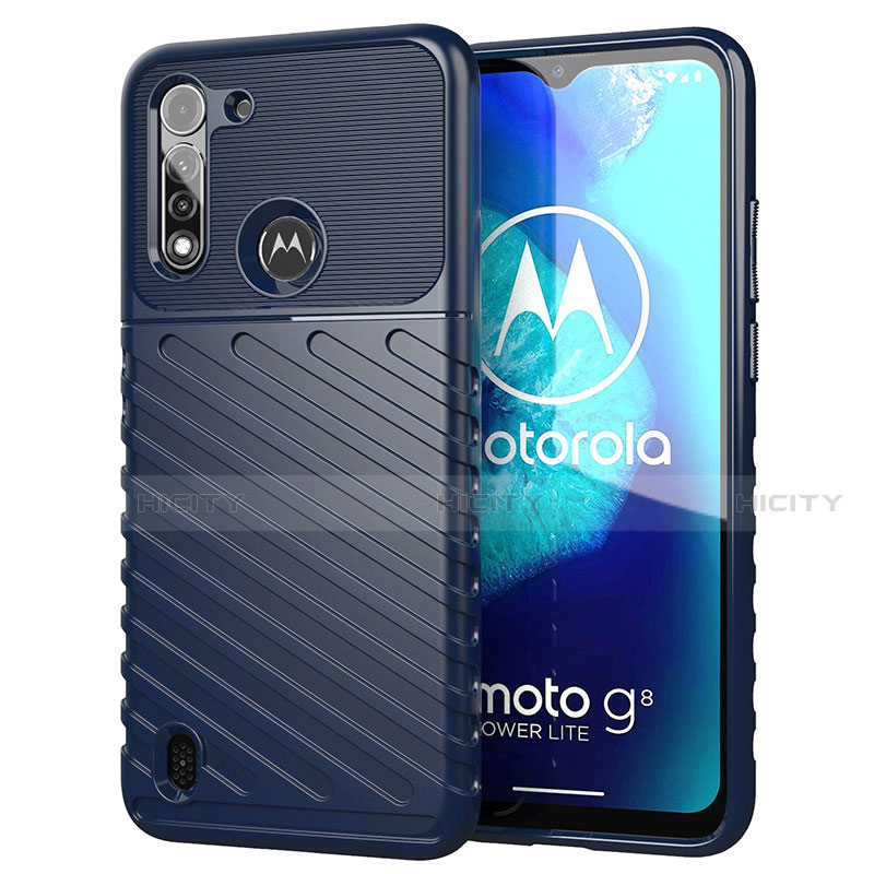 Coque Silicone Housse Etui Gel Serge S01 pour Motorola Moto G8 Power Lite Bleu Plus