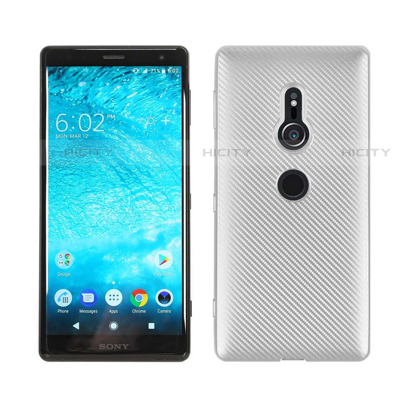 Coque Silicone Housse Etui Gel Serge S01 pour Sony Xperia XZ2 Argent Plus