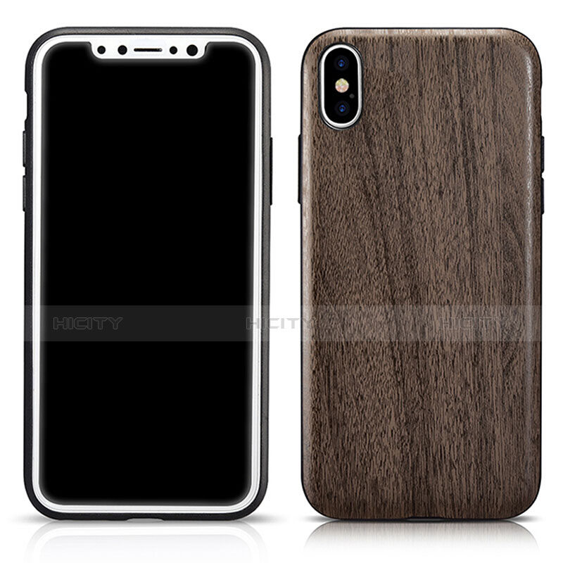 Coque Silicone Motif de Grain de Bois Souple Couleur Unie pour Apple iPhone Xs Max Gris Plus