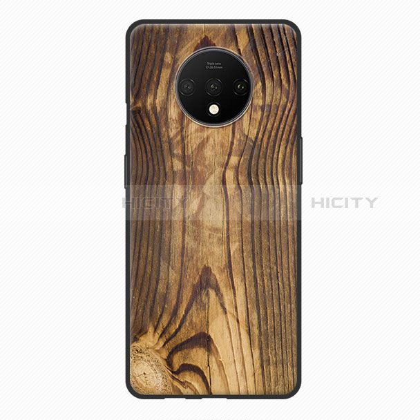 Coque Silicone Motif de Grain de Bois Souple Couleur Unie pour OnePlus 7T Marron Plus