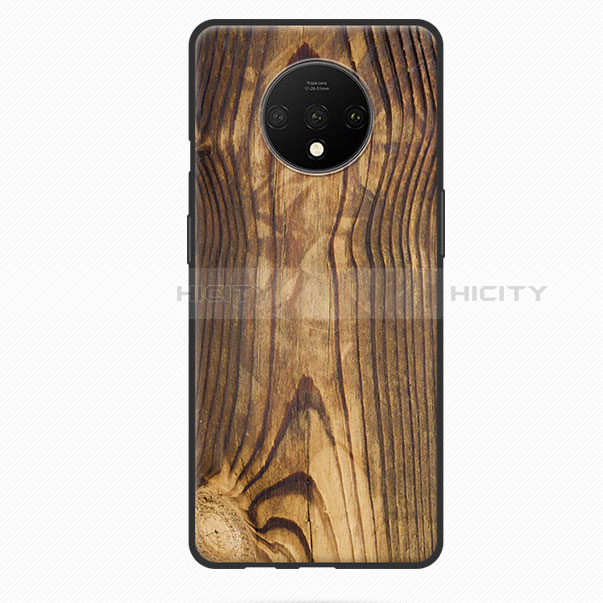 Coque Silicone Motif de Grain de Bois Souple Couleur Unie pour OnePlus 7T Plus