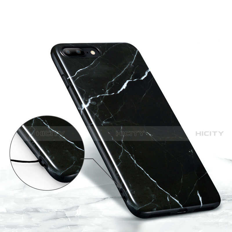 Coque Silicone Motif de Marbre Souple Couleur Unie pour Apple iPhone 8 Plus Noir Plus