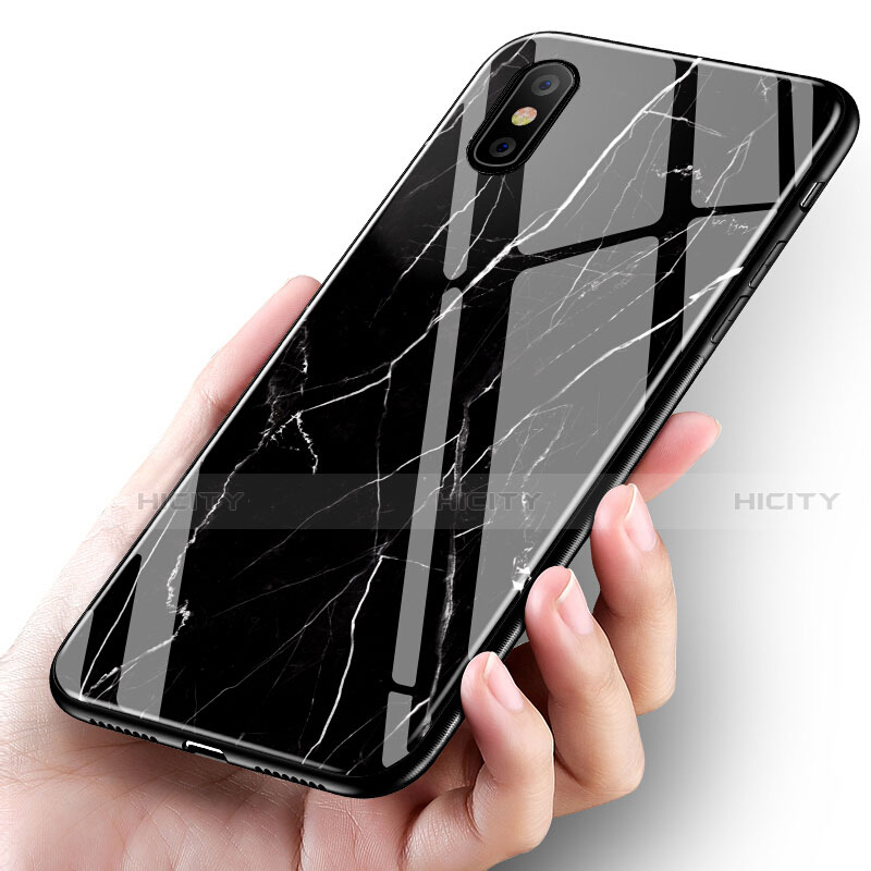 Coque Silicone Motif de Marbre Souple Couleur Unie pour Apple iPhone Xs Max Noir Plus