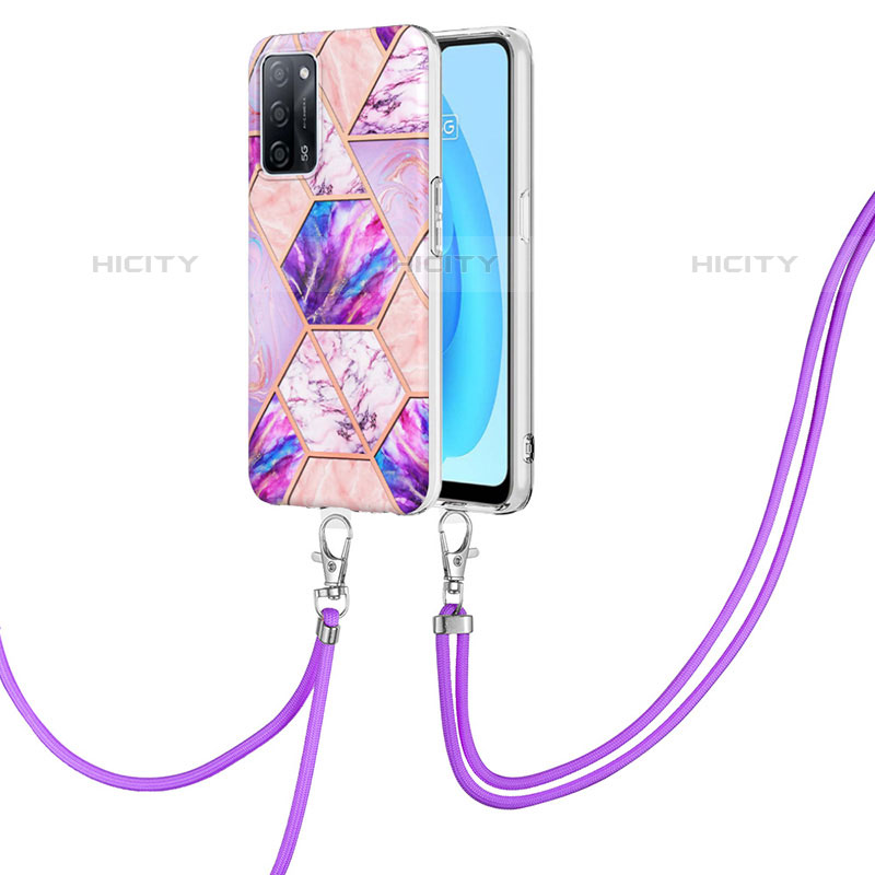 Coque Silicone Motif Fantaisie Souple Couleur Unie Etui Housse avec Laniere Strap Y01B pour Oppo A53s 5G Plus