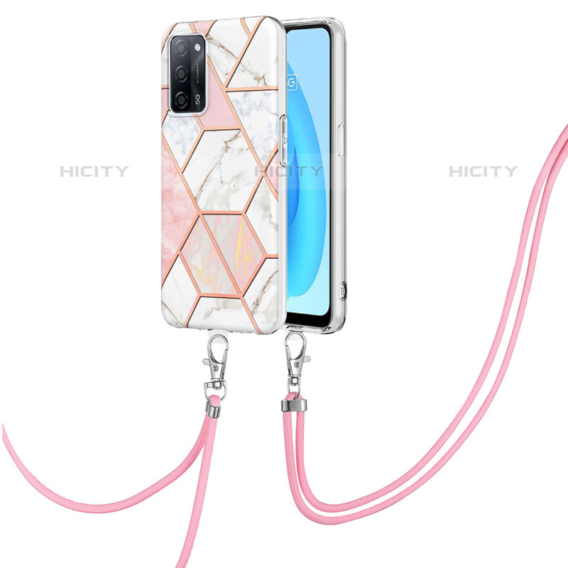 Coque Silicone Motif Fantaisie Souple Couleur Unie Etui Housse avec Laniere Strap Y01B pour Oppo A53s 5G Rose Plus