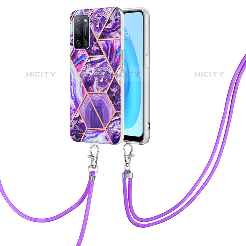 Coque Silicone Motif Fantaisie Souple Couleur Unie Etui Housse avec Laniere Strap Y01B pour Oppo A53s 5G Violet Plus