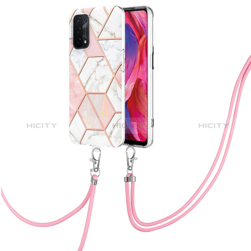 Coque Silicone Motif Fantaisie Souple Couleur Unie Etui Housse avec Laniere Strap Y01B pour Oppo A54 5G Rose Plus