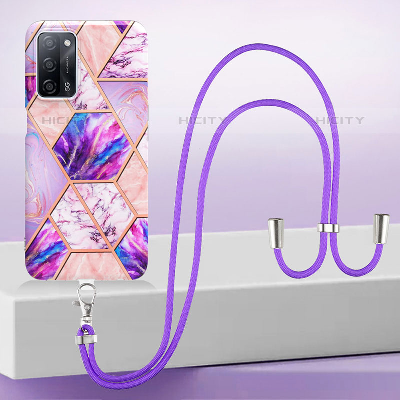 Coque Silicone Motif Fantaisie Souple Couleur Unie Etui Housse avec Laniere Strap Y01B pour Oppo A55 5G Plus