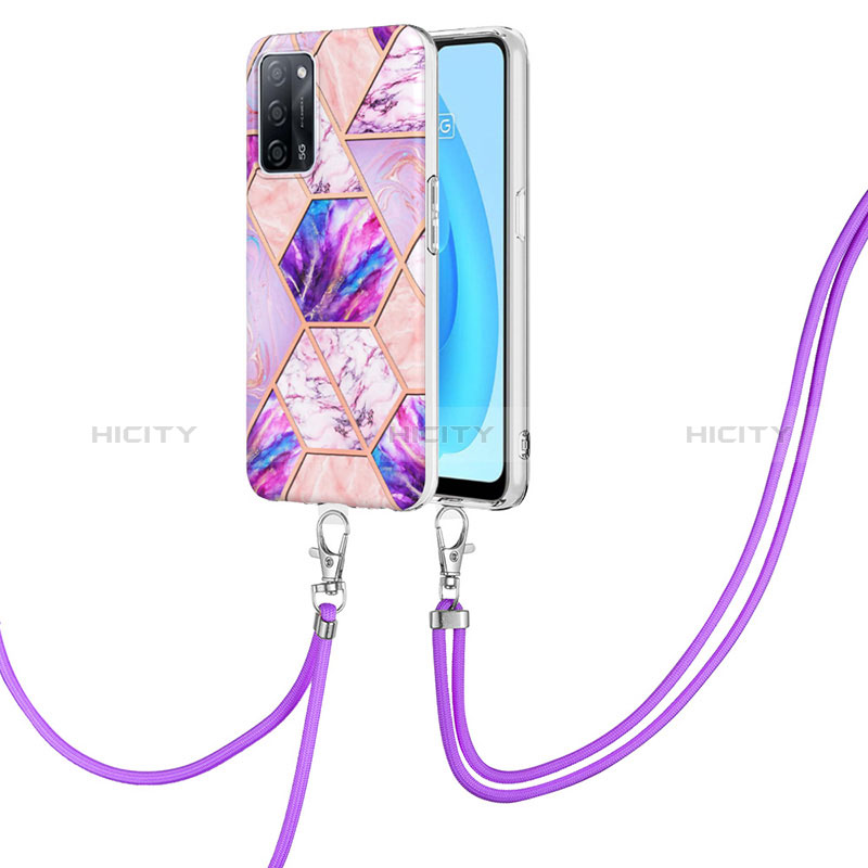 Coque Silicone Motif Fantaisie Souple Couleur Unie Etui Housse avec Laniere Strap Y01B pour Oppo A56 5G Plus