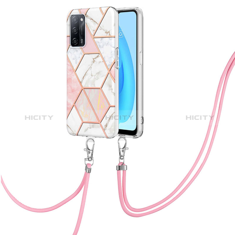 Coque Silicone Motif Fantaisie Souple Couleur Unie Etui Housse avec Laniere Strap Y01B pour Oppo A56 5G Rose Plus