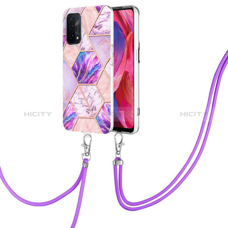 Coque Silicone Motif Fantaisie Souple Couleur Unie Etui Housse avec Laniere Strap Y01B pour Oppo A74 5G Plus