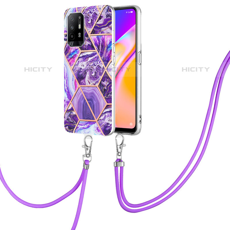 Coque Silicone Motif Fantaisie Souple Couleur Unie Etui Housse avec Laniere Strap Y01B pour Oppo A94 5G Plus