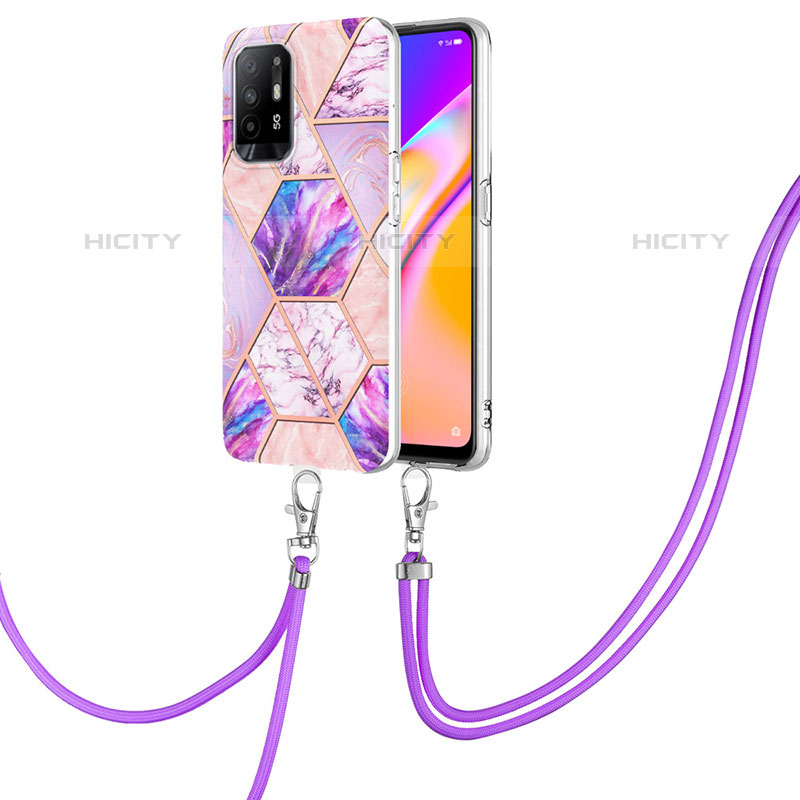 Coque Silicone Motif Fantaisie Souple Couleur Unie Etui Housse avec Laniere Strap Y01B pour Oppo A94 5G Plus