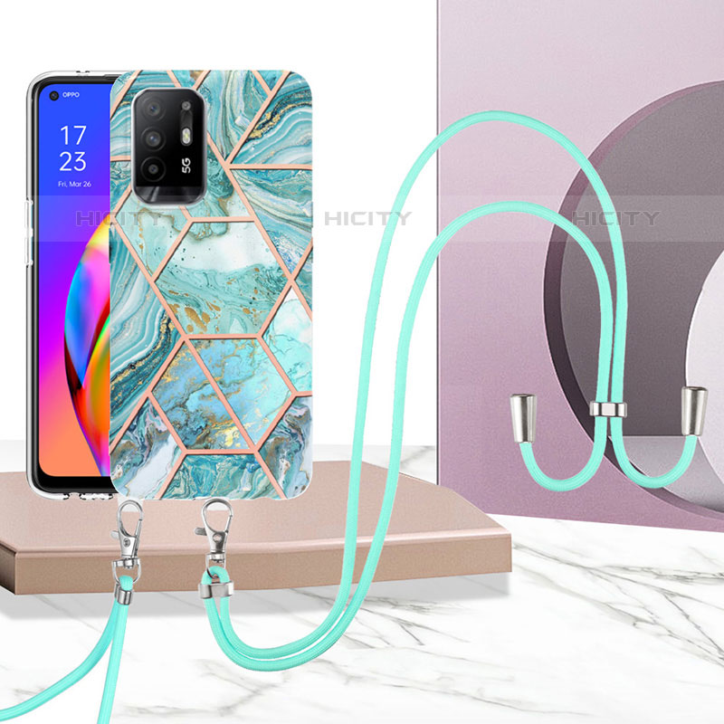 Coque Silicone Motif Fantaisie Souple Couleur Unie Etui Housse avec Laniere Strap Y01B pour Oppo A94 5G Plus