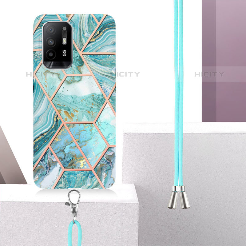 Coque Silicone Motif Fantaisie Souple Couleur Unie Etui Housse avec Laniere Strap Y01B pour Oppo A94 5G Plus