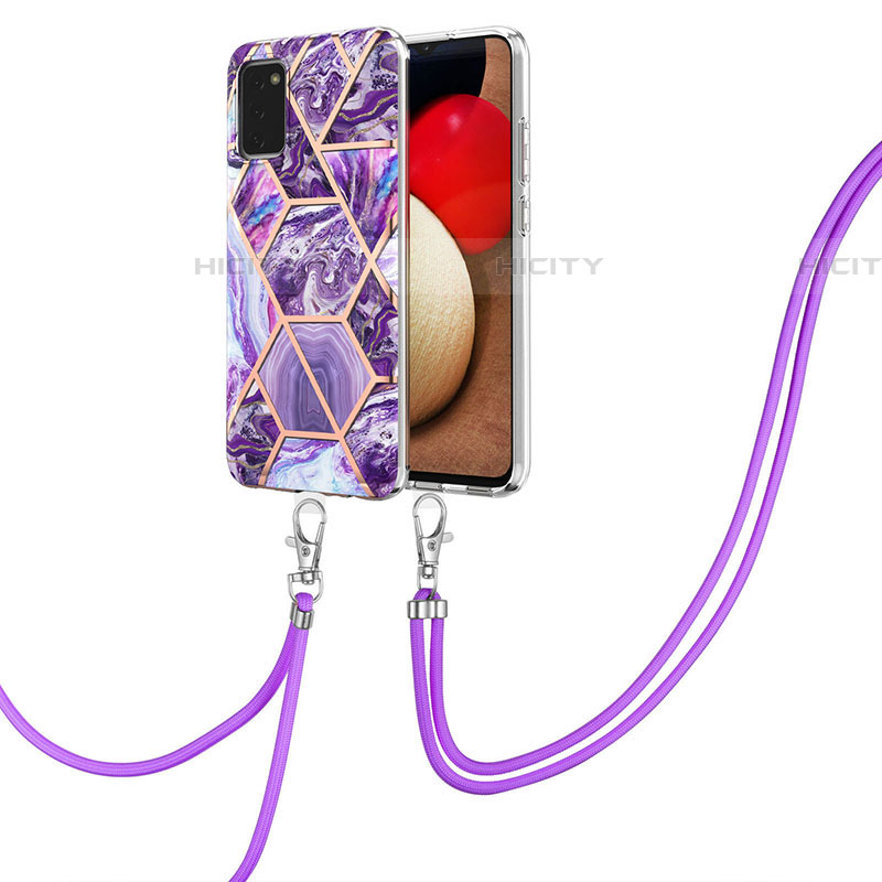 Coque Silicone Motif Fantaisie Souple Couleur Unie Etui Housse avec Laniere Strap Y01B pour Samsung Galaxy A03s Violet Plus