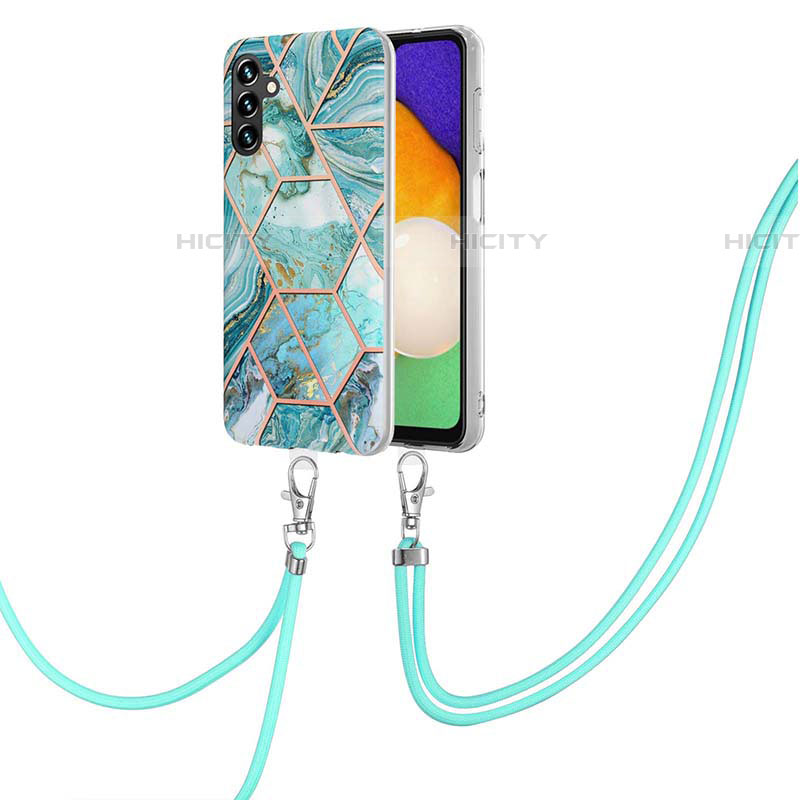 Coque Silicone Motif Fantaisie Souple Couleur Unie Etui Housse avec Laniere Strap Y01B pour Samsung Galaxy A04s Pastel Vert Plus