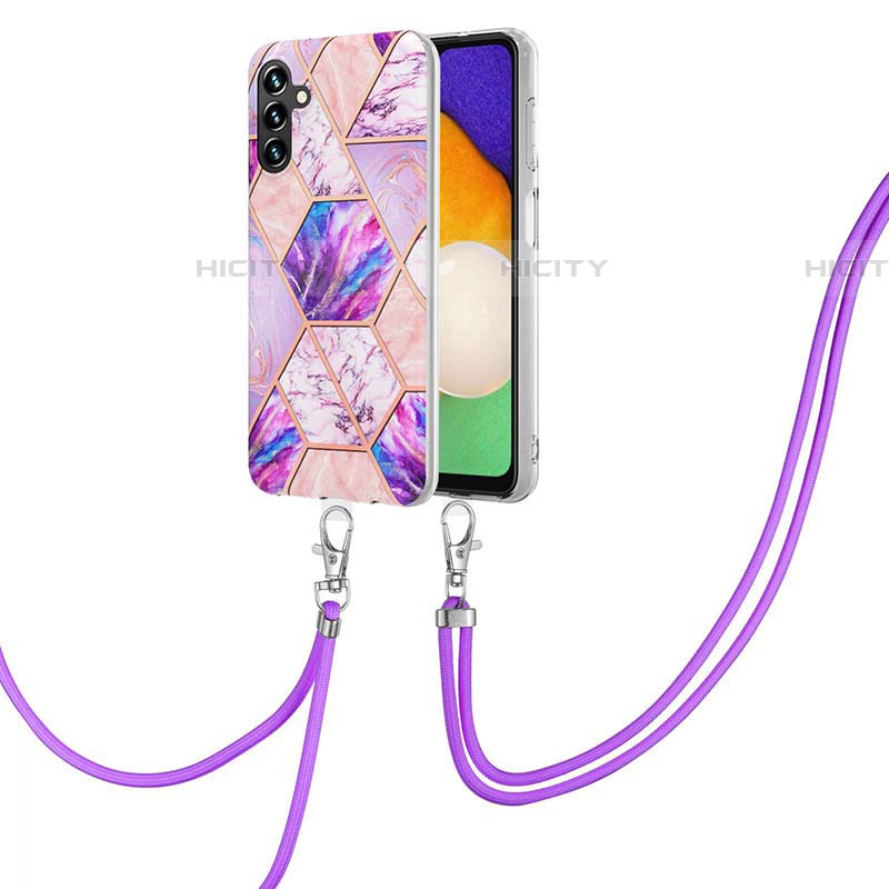 Coque Silicone Motif Fantaisie Souple Couleur Unie Etui Housse avec Laniere Strap Y01B pour Samsung Galaxy A04s Plus