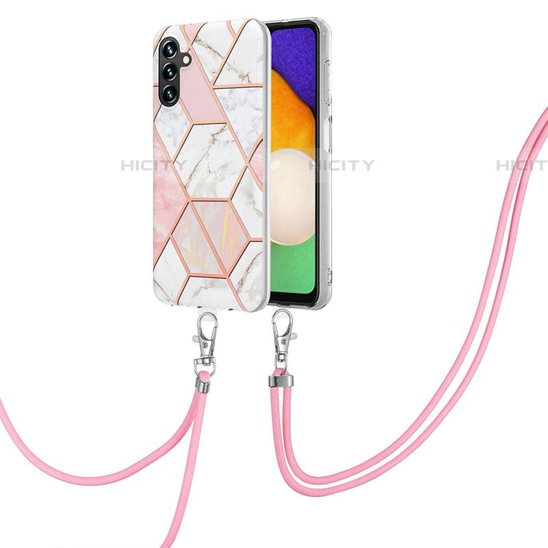 Coque Silicone Motif Fantaisie Souple Couleur Unie Etui Housse avec Laniere Strap Y01B pour Samsung Galaxy A04s Rose Plus