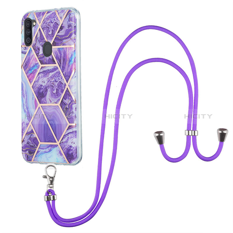 Coque Silicone Motif Fantaisie Souple Couleur Unie Etui Housse avec Laniere Strap Y01B pour Samsung Galaxy A11 Plus