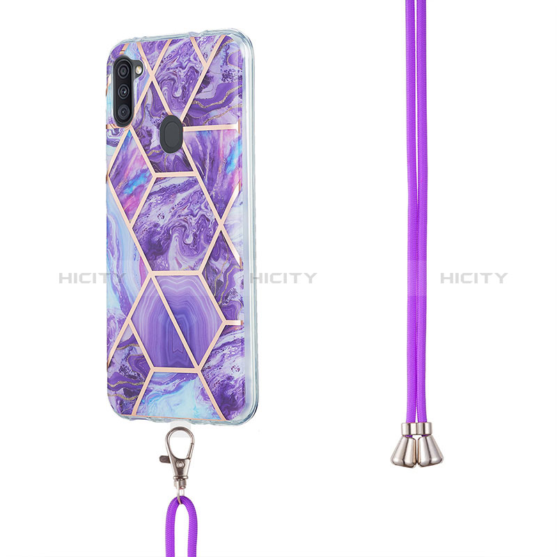 Coque Silicone Motif Fantaisie Souple Couleur Unie Etui Housse avec Laniere Strap Y01B pour Samsung Galaxy A11 Plus