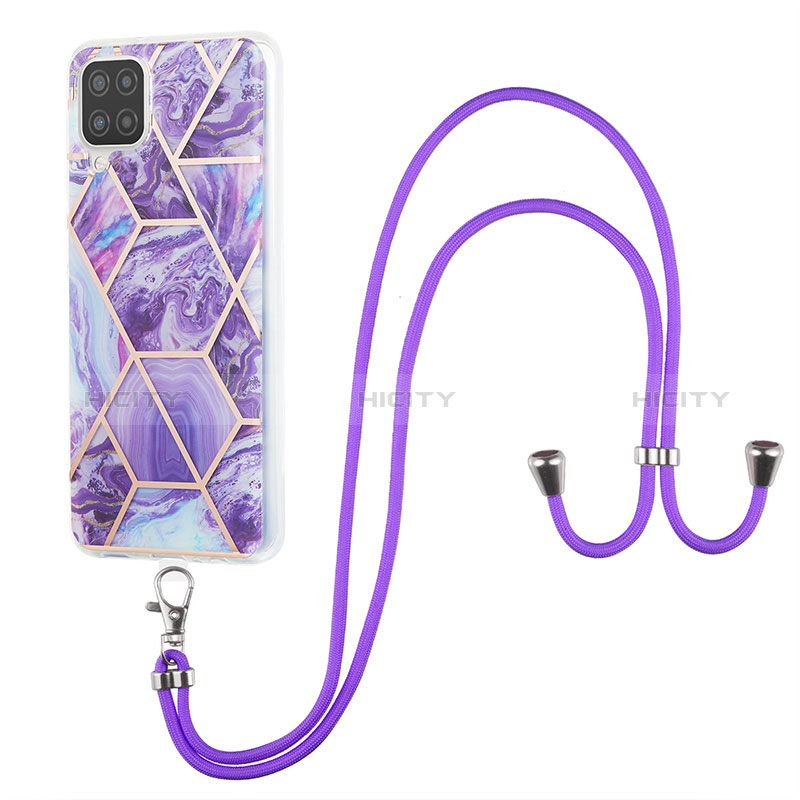 Coque Silicone Motif Fantaisie Souple Couleur Unie Etui Housse avec Laniere Strap Y01B pour Samsung Galaxy A12 Plus