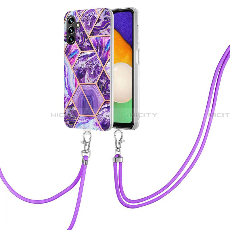 Coque Silicone Motif Fantaisie Souple Couleur Unie Etui Housse avec Laniere Strap Y01B pour Samsung Galaxy A13 5G Violet Plus