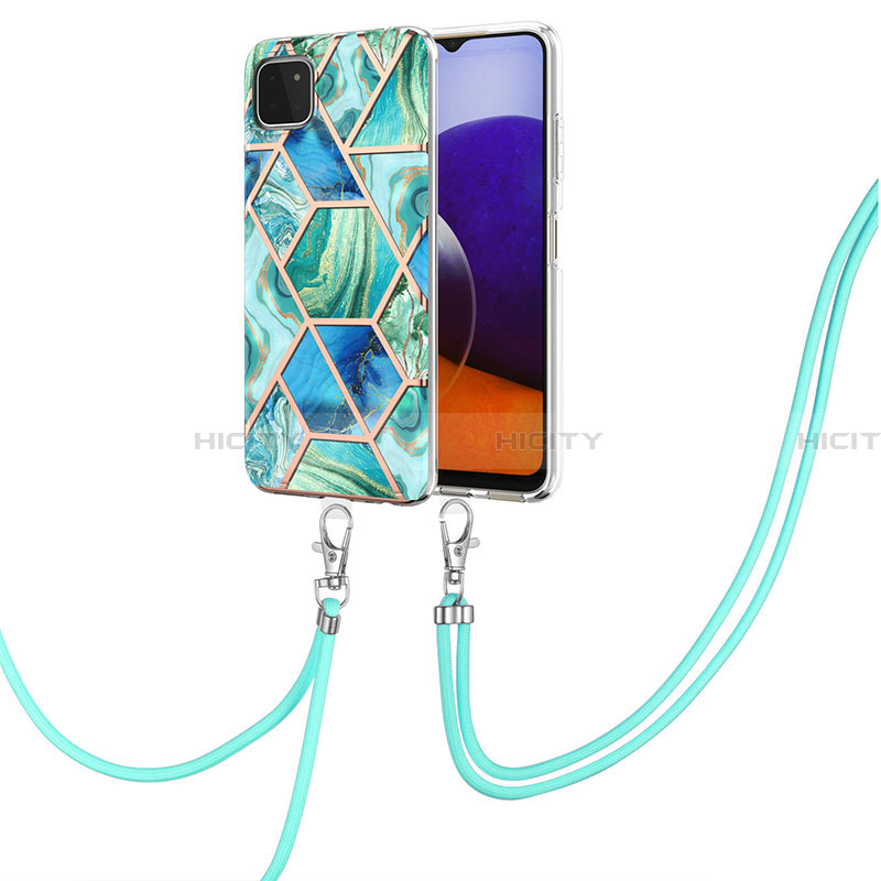 Coque Silicone Motif Fantaisie Souple Couleur Unie Etui Housse avec Laniere Strap Y01B pour Samsung Galaxy A22 5G Pastel Vert Plus