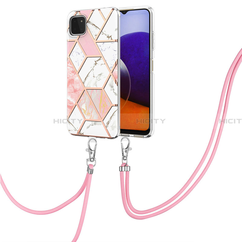 Coque Silicone Motif Fantaisie Souple Couleur Unie Etui Housse avec Laniere Strap Y01B pour Samsung Galaxy A22 5G Plus