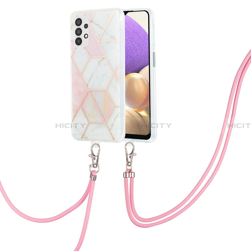 Coque Silicone Motif Fantaisie Souple Couleur Unie Etui Housse avec Laniere Strap Y01B pour Samsung Galaxy A23 4G Rose Plus