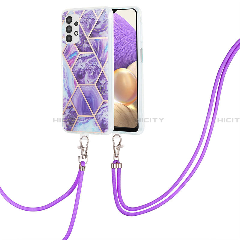 Coque Silicone Motif Fantaisie Souple Couleur Unie Etui Housse avec Laniere Strap Y01B pour Samsung Galaxy A23 4G Violet Plus