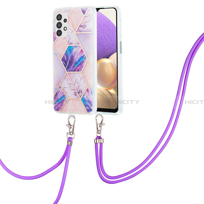 Coque Silicone Motif Fantaisie Souple Couleur Unie Etui Housse avec Laniere Strap Y01B pour Samsung Galaxy A23 4G Violet Clair Plus