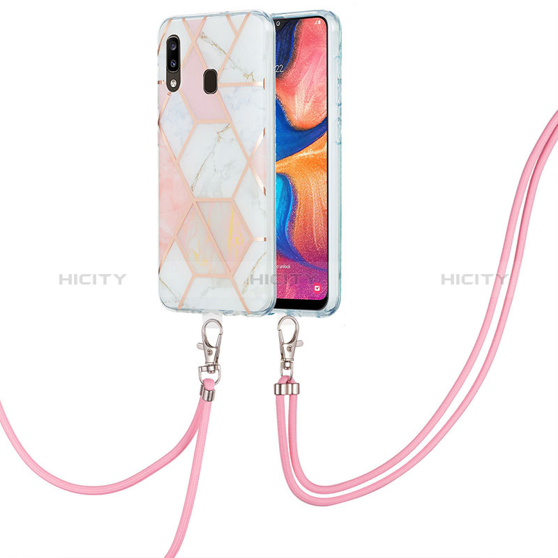 Coque Silicone Motif Fantaisie Souple Couleur Unie Etui Housse avec Laniere Strap Y01B pour Samsung Galaxy A30 Rose Plus