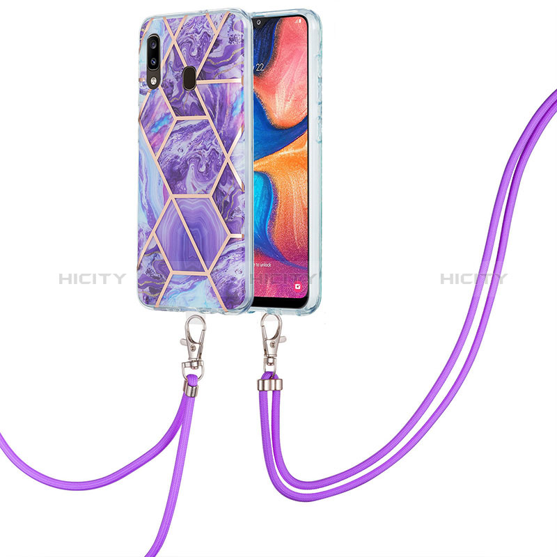 Coque Silicone Motif Fantaisie Souple Couleur Unie Etui Housse avec Laniere Strap Y01B pour Samsung Galaxy A30 Violet Plus