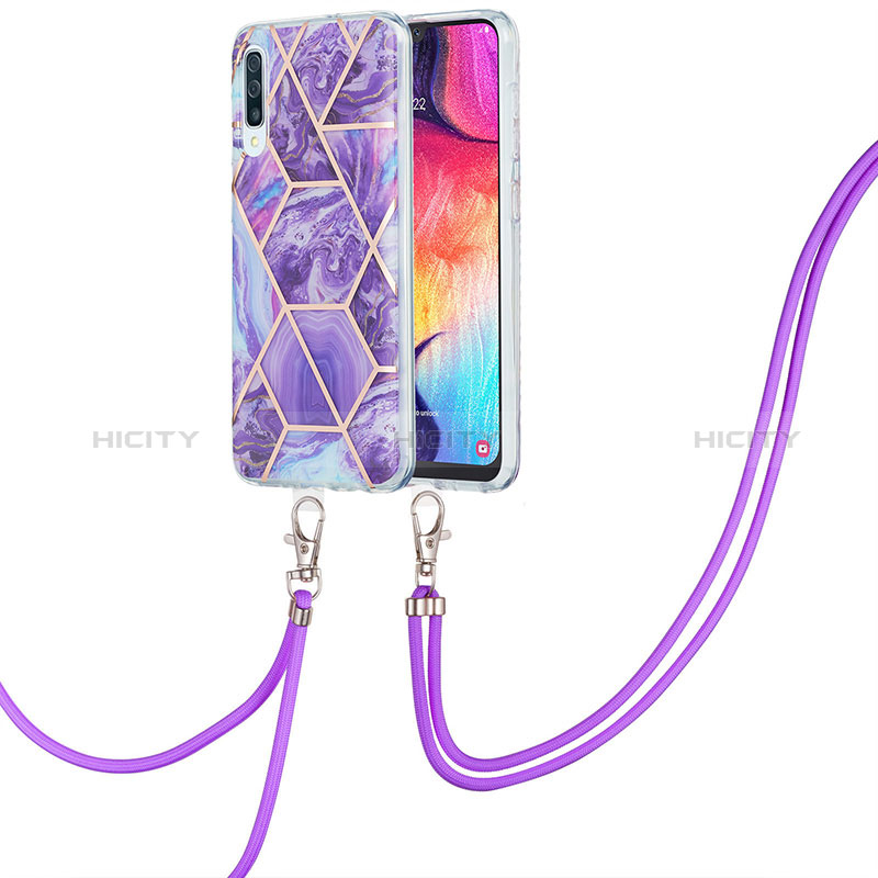 Coque Silicone Motif Fantaisie Souple Couleur Unie Etui Housse avec Laniere Strap Y01B pour Samsung Galaxy A30S Violet Plus